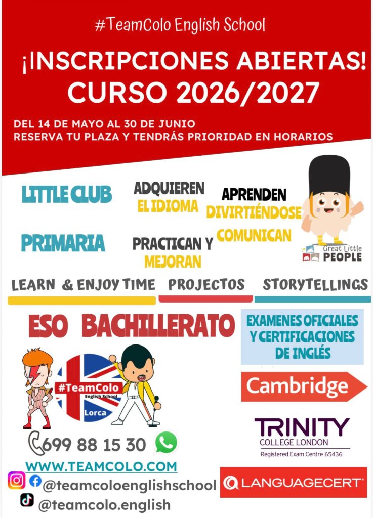 ¡Inscripciones abiertas! Curso 2026/2027. Inglés en Lorca
